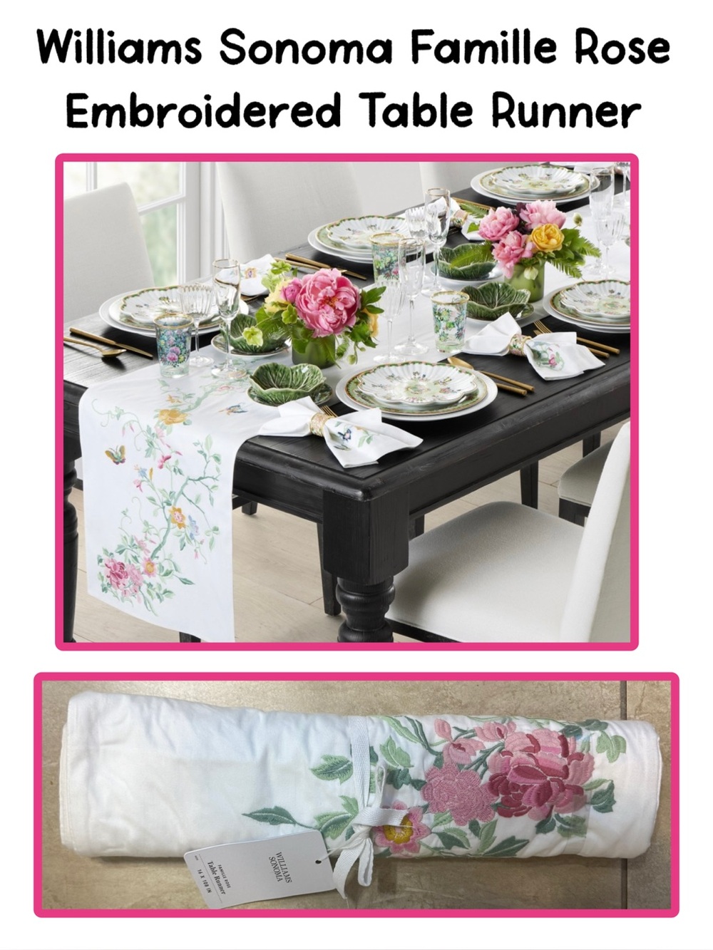 Williams Sonoma Famille Rose Embroidered Table Runner